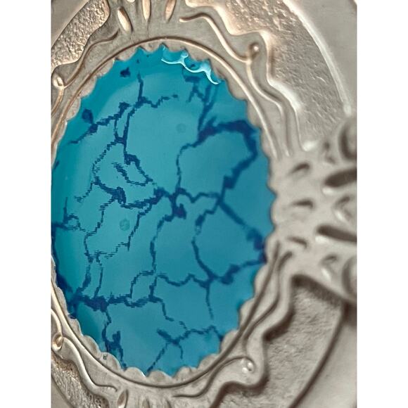 Belt Buckle Silver with Blue Inlay Mens Womens Unisex Round 3" - Picture 3 of 4